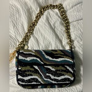 From India to you beaded multi-colored gold chain shoulder bag